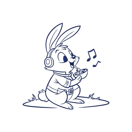 Joyful Rabbit Mixing Music with Friendsのイラスト素材