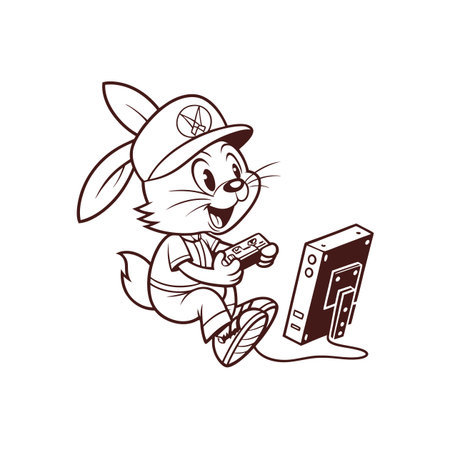 Rabbit Playing Video Games in the Lightのイラスト素材
