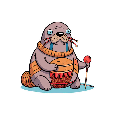 Still Walrus Tutoring with Knitting Skillsのイラスト素材