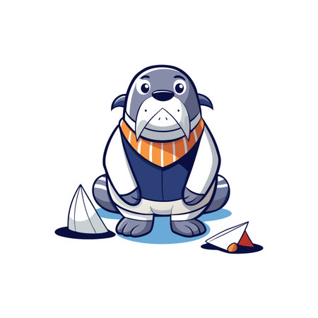 Creative Walrus Making Origami While Healingのイラスト素材