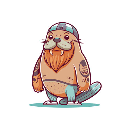 Excited Walrus Enjoying Snowboarding Adventureのイラスト素材