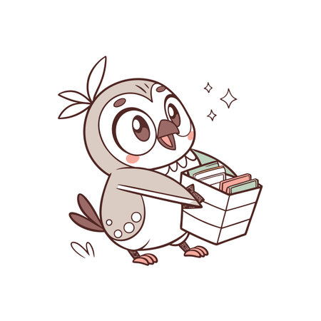 Creative Owl Collecting Treasures from Natureのイラスト素材