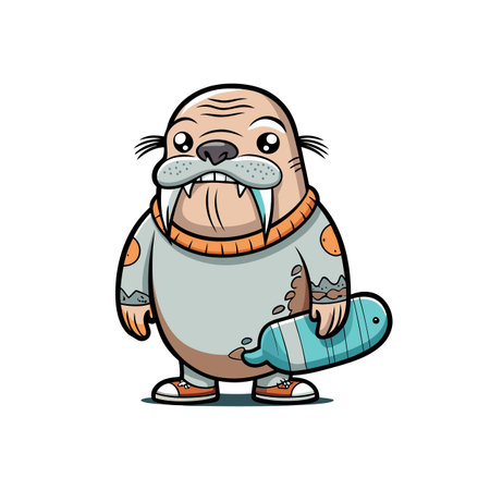 Delightful Walrus in Snowboarding Actionのイラスト素材