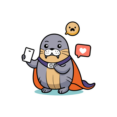 Delightful Walrus Enjoying Social Mediaのイラスト素材