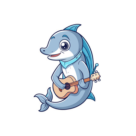 Inspired Dolphin Creating Music with Guitarのイラスト素材