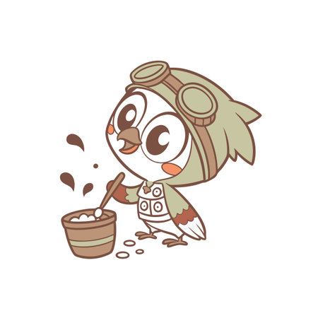 Charming Shy Owl in Pottery Sceneのイラスト素材