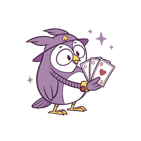 Energetic Owl Enjoying Friendly Poker Gameのイラスト素材