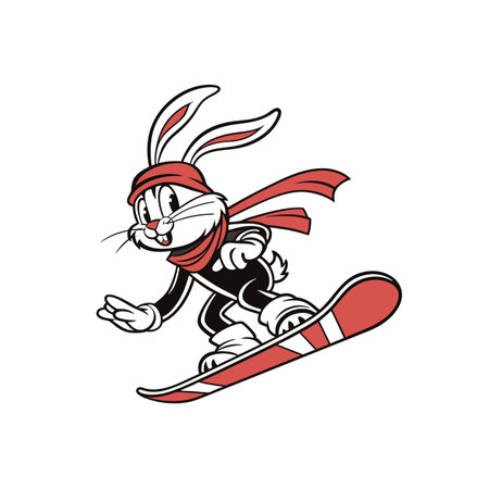 Energetic Bunny Enjoying Snowboardingのイラスト素材