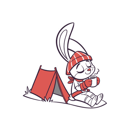 Joyful Bunny Enjoying Camping with Friendsのイラスト素材