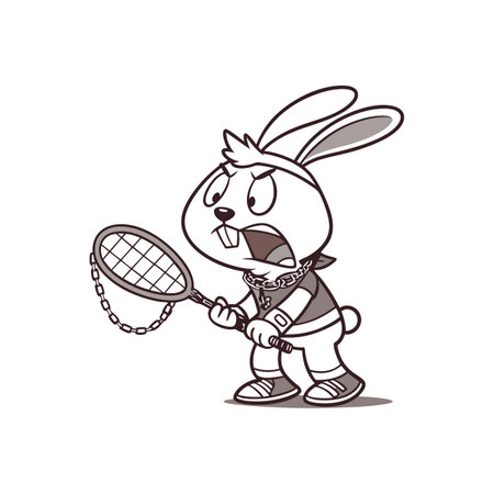 Delightful Rabbit Playing Badminton with Joyのイラスト素材
