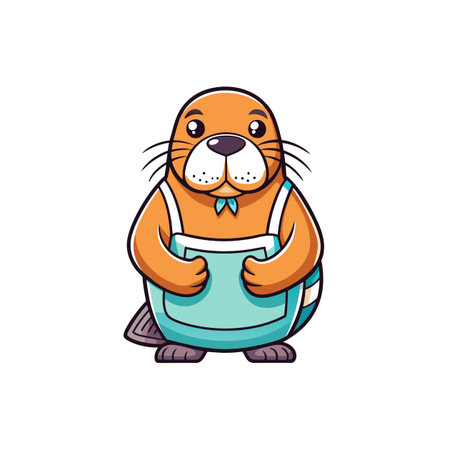 Caring Walrus Drinking Refreshing Beveragesのイラスト素材