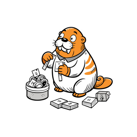 Creative Dizzy Walrus in Collecting Stamps Sceneのイラスト素材