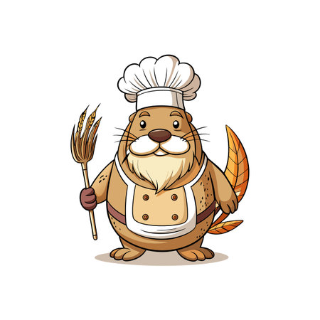 Drowsy Walrus Cooking with Careのイラスト素材