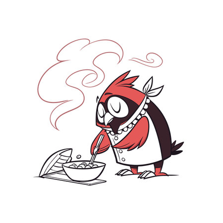 Joyful Owl Preparing Delightful Dishesのイラスト素材