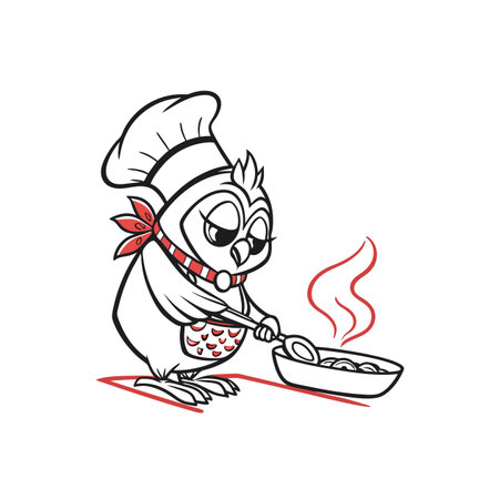 Delightful Owl Enjoying Cooking with Friendsのイラスト素材