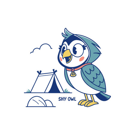 Excited Owl Camping with Friends in Natureのイラスト素材