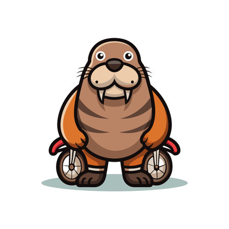 Walrus Mountain Biking with Anxious Flairのイラスト素材