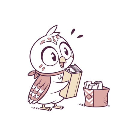 Shy Owl Collecting Items with Careのイラスト素材