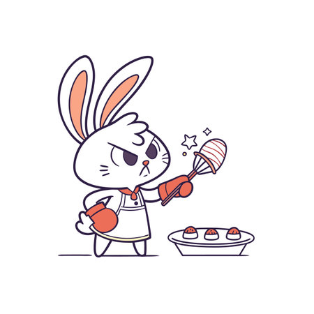 Joyful Rabbit Baking Tasty Treats for Friendsのイラスト素材