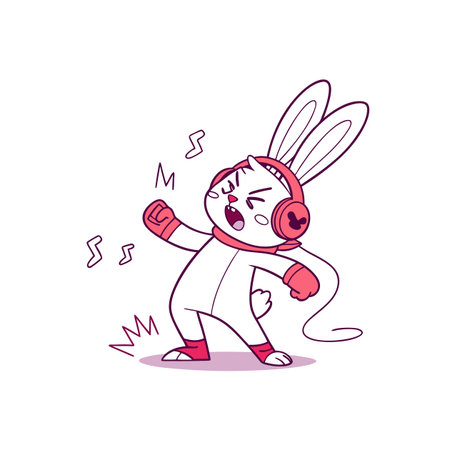 Joyful Bunny Enjoying Music with Friendsのイラスト素材