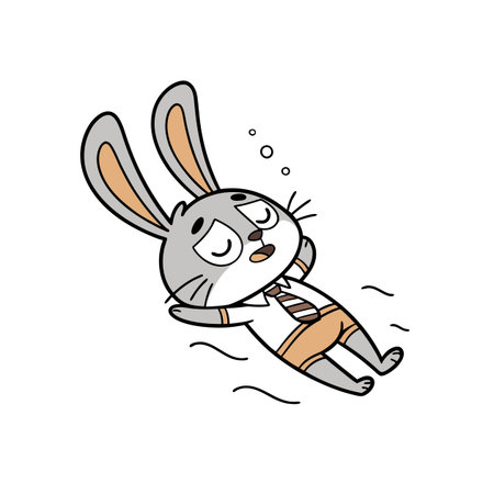 Loving Bunny Swimming with Energetic Flairのイラスト素材