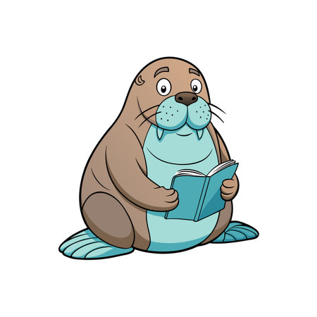 Whimsical Walrus in Weary Blogging Sceneのイラスト素材