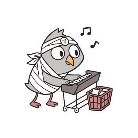 Whimsical Owl Playing Piano in Restored Styleのイラスト素材