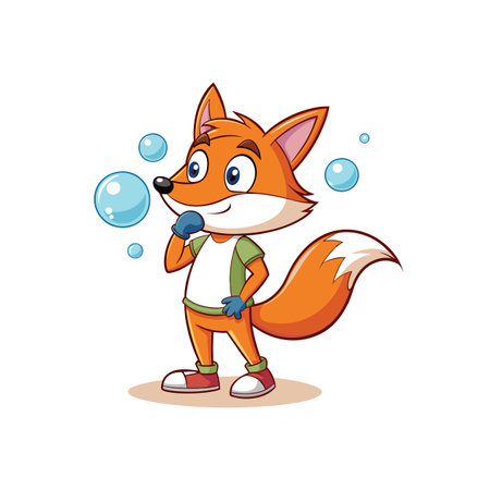 Whimsical Fox Blowing Bubbles Illustrationのイラスト素材