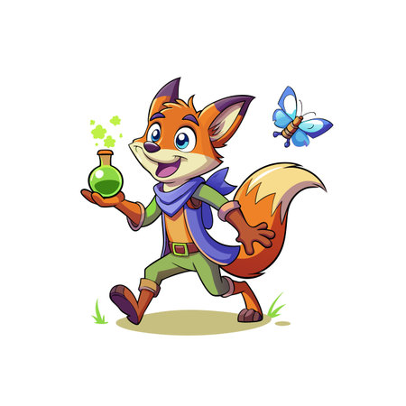 Fearless Fox Chasing Butterfly Illustrationのイラスト素材