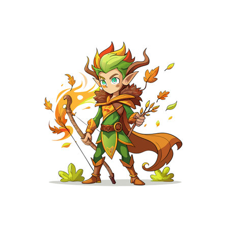 Adventurous Elf Archer and Family Treeのイラスト素材