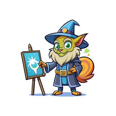 Joyful Wizard Painting on Canvasのイラスト素材