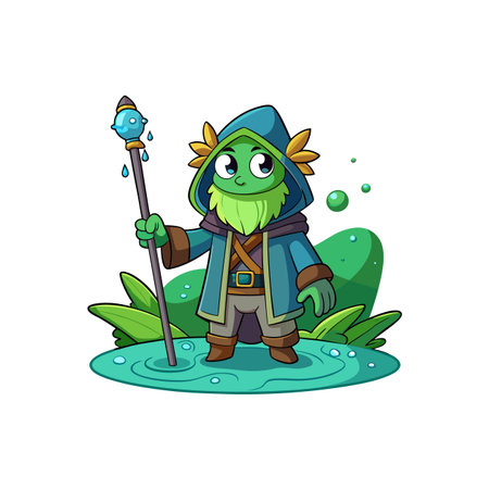 Magical Wizard Enjoying Fishing in a Pondのイラスト素材