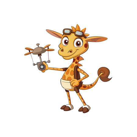 Playful Clumsy Giraffe with a Flying Droneのイラスト素材