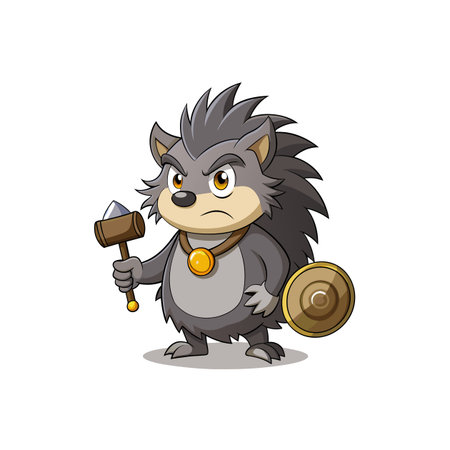 Adventurous Grumpy Hedgehog Hammering Nailのイラスト素材