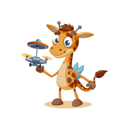 Clumsy Giraffe Flying a Drone Illustrationのイラスト素材