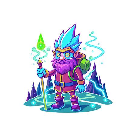 Joyful Wizard on Snowy Hiking Trailsのイラスト素材