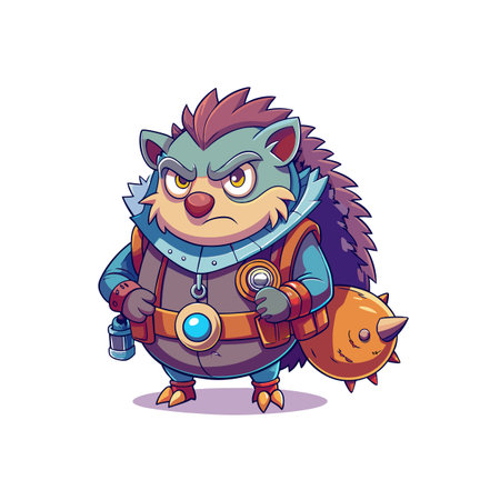 Grumpy Hedgehog Holding a Tiny Animalのイラスト素材