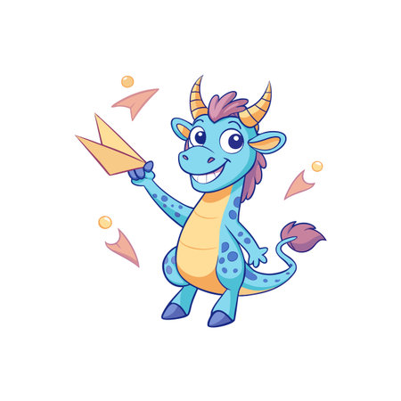 Playful Clumsy Giraffe Crafting Airplanesのイラスト素材