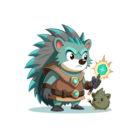 Grumpy Hedgehog Interacting with Friendsのイラスト素材