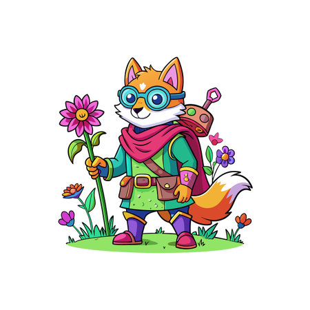 Fearless Fox's Adventurous Flower Pickingのイラスト素材