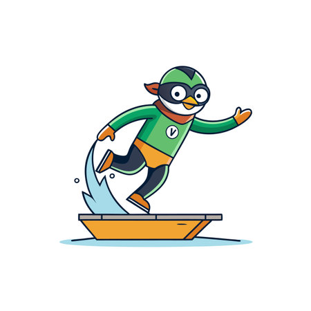 Excited Penguin Jumping off the Diving Boardのイラスト素材