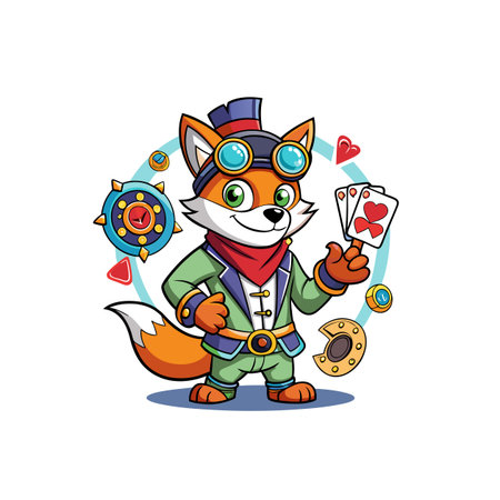 Joyful Fox Playing Cards in Friendshipのイラスト素材