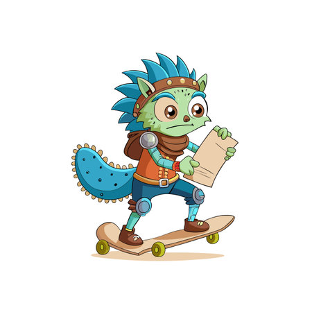 Joyful Grumpy Hedgehog on Skateboardのイラスト素材