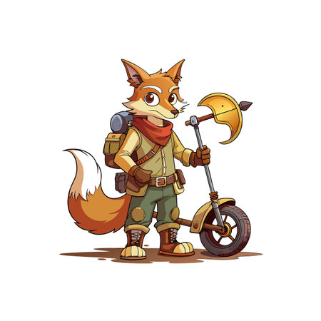 Fearless Fox Repairing a Bicycleのイラスト素材
