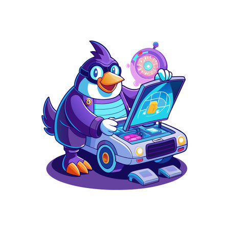 Dancing Penguin Repairing a Carのイラスト素材