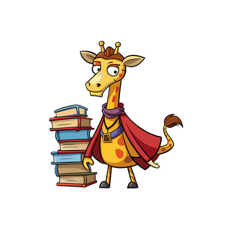 Playful Giraffe Stacking Books with Graceのイラスト素材