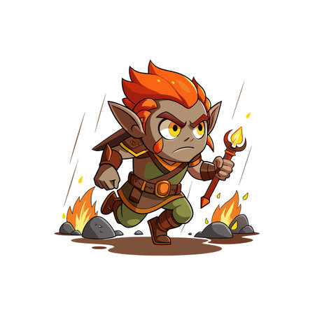 Elf Archer Running in Rainstorm Actionのイラスト素材