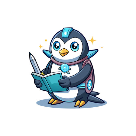 Dancing Penguin Sketching in Nature Notebookのイラスト素材