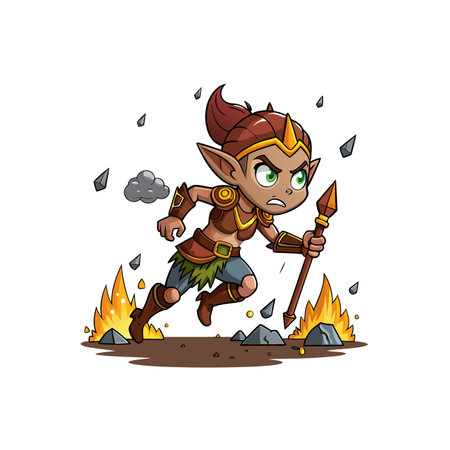 Elf Archer Running Through the Rainのイラスト素材