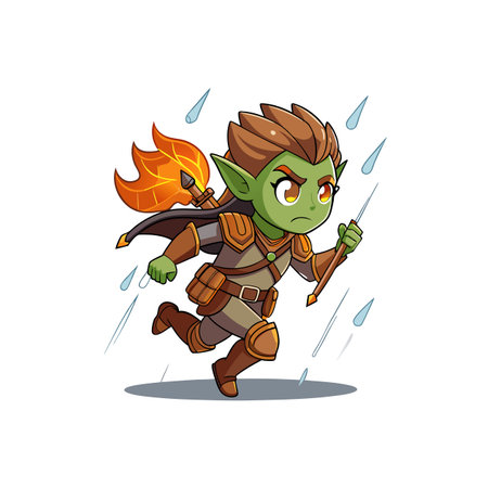 Elf Archer Running Through Rain Illustrationのイラスト素材